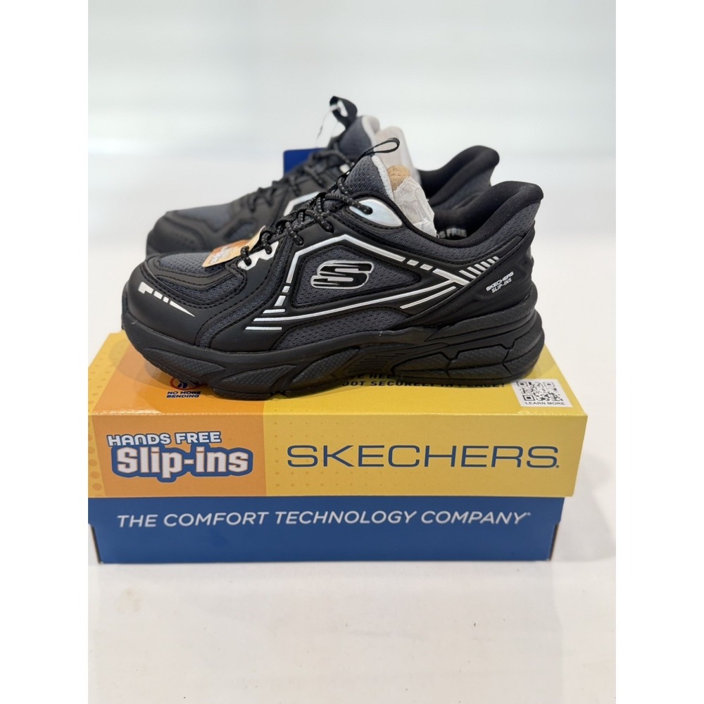 Skechers Kids Hands Free Slip-Ins Retro Graph Breezy Pacer Shoes Black Size 13